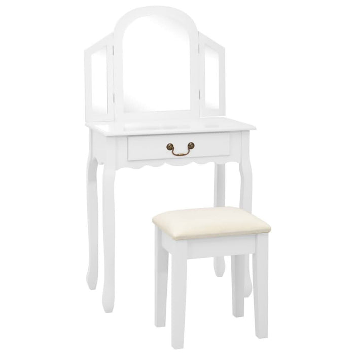 Masă toaletă cu taburet, alb, 65x36x128 cm, lemn paulownia, MDF - WALTI WALTI