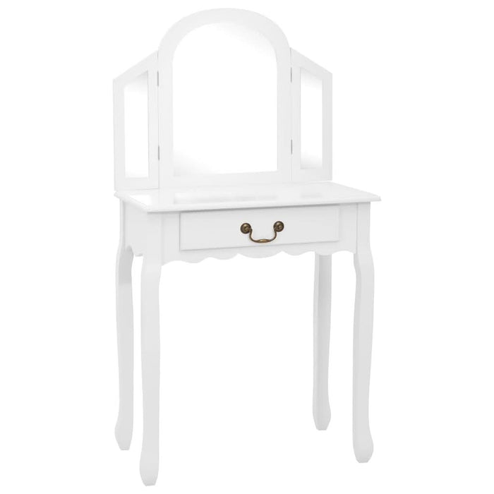 Masă toaletă cu taburet, alb, 65x36x128 cm, lemn paulownia, MDF - WALTI WALTI