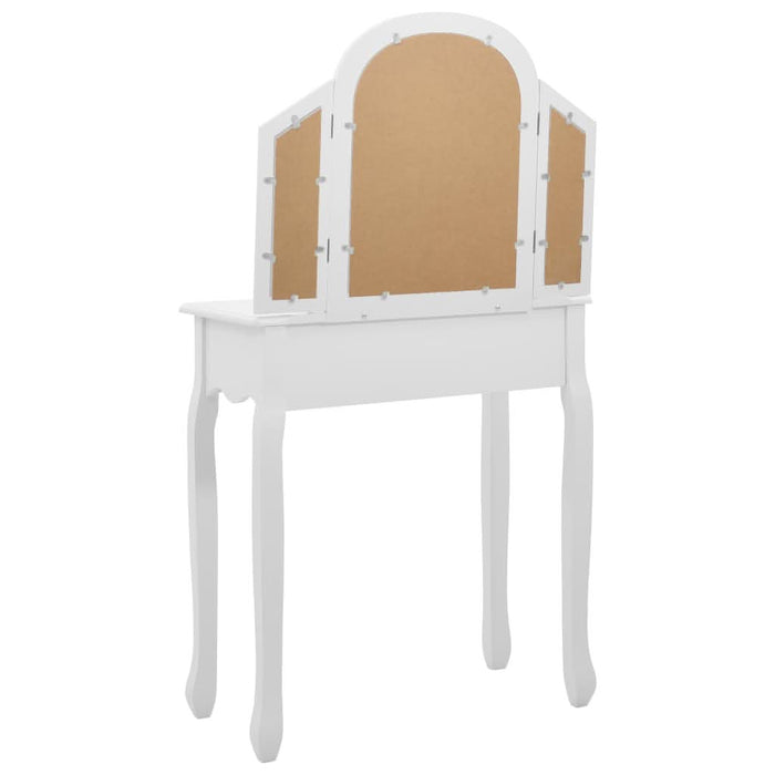 Masă toaletă cu taburet, alb, 65x36x128 cm, lemn paulownia, MDF - WALTI WALTI