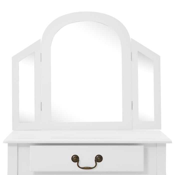 Masă toaletă cu taburet, alb, 65x36x128 cm, lemn paulownia, MDF - WALTI WALTI