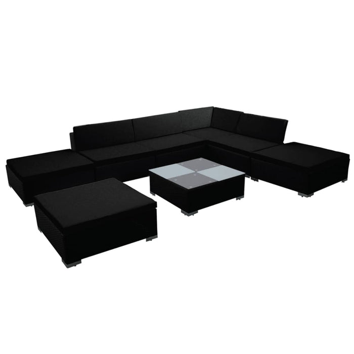 Set mobilier de grădină cu perne, 8 piese, negru, poliratan - WALTI WALTI