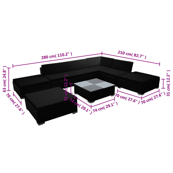 Set mobilier de grădină cu perne, 8 piese, negru, poliratan - WALTI WALTI