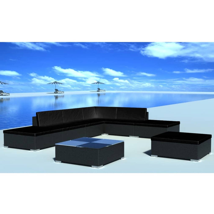 Set mobilier de grădină cu perne, 8 piese, negru, poliratan - WALTI WALTI