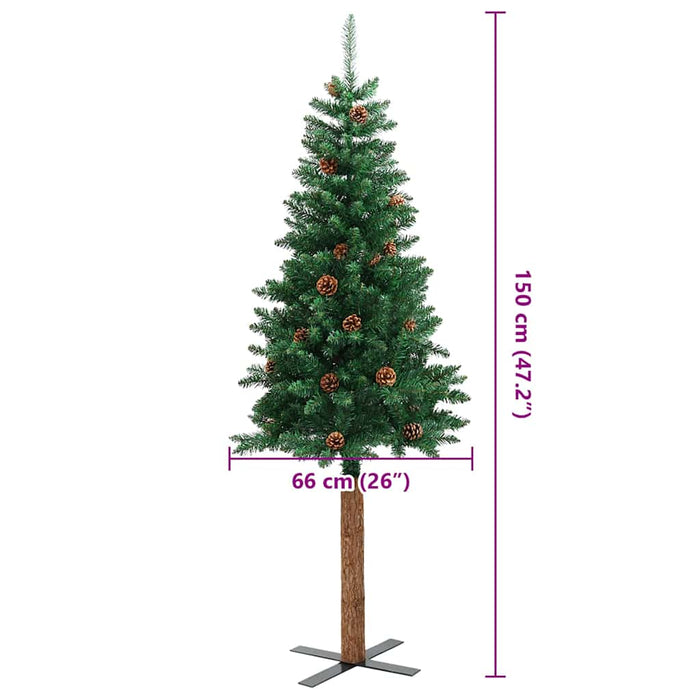 Pom Crăciun artificial subțire lemn și conuri verde 150 cm PVC - WALTI WALTI
