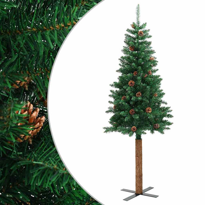 Pom Crăciun artificial subțire lemn și conuri verde 180 cm PVC - WALTI WALTI