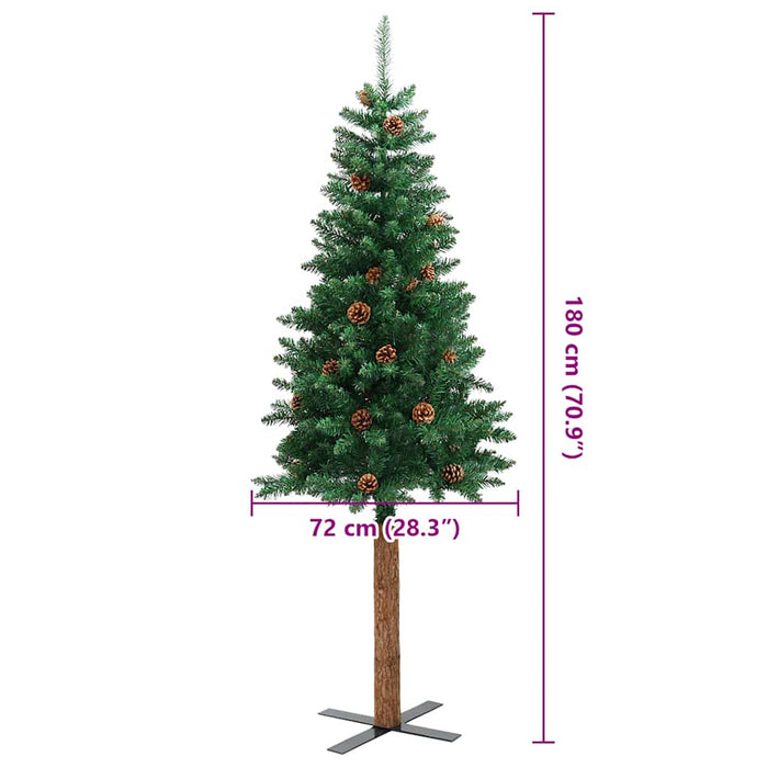 Pom Crăciun artificial subțire lemn și conuri verde 180 cm PVC - WALTI WALTI