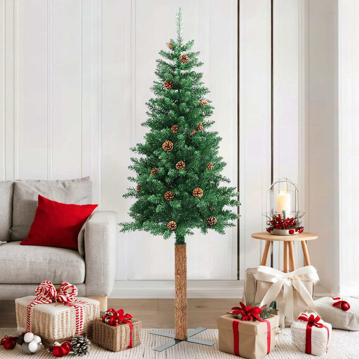 Pom Crăciun artificial subțire lemn și conuri verde 180 cm PVC - WALTI WALTI