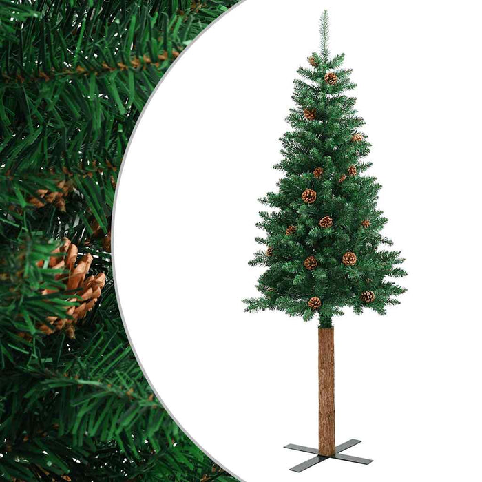 Pom Crăciun artificial subțire lemn și conuri verde 210 cm PVC - WALTI WALTI