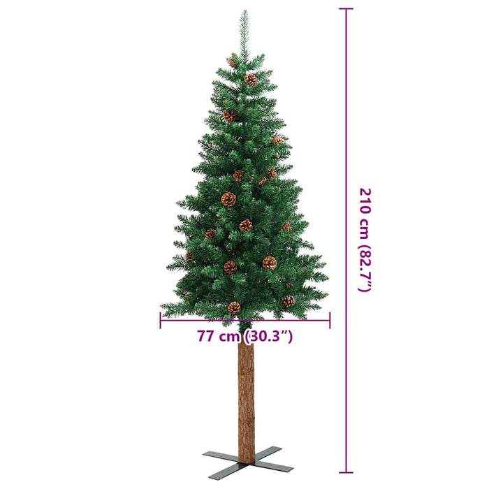 Pom Crăciun artificial subțire lemn și conuri verde 210 cm PVC - WALTI WALTI