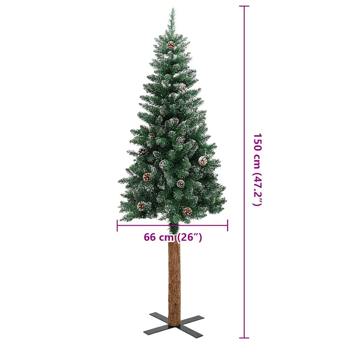 Pom Crăciun artificial subțire, lemn și zăpadă, verde, 150 cm - WALTI WALTI