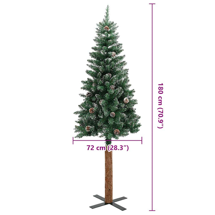 Pom Crăciun artificial subțire, lemn și zăpadă, verde, 180 cm - WALTI WALTI