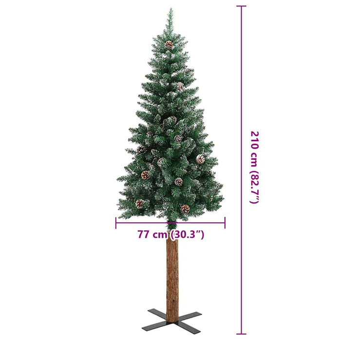 Pom Crăciun artificial subțire, lemn și zăpadă, verde, 210 cm - WALTI WALTI