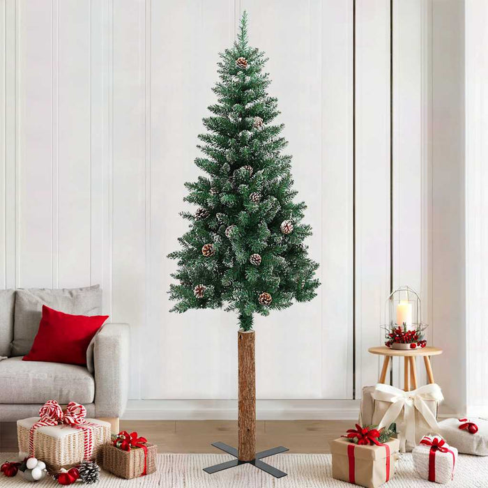 Pom Crăciun artificial subțire, lemn și zăpadă, verde, 210 cm - WALTI WALTI