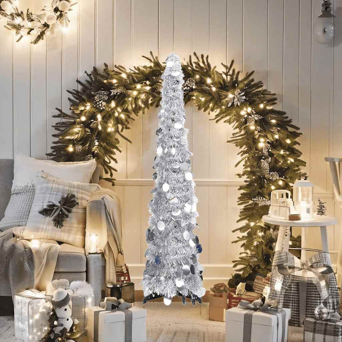 Brad de Crăciun artificial tip pop-up, argintiu, 120 cm, PET WALTI