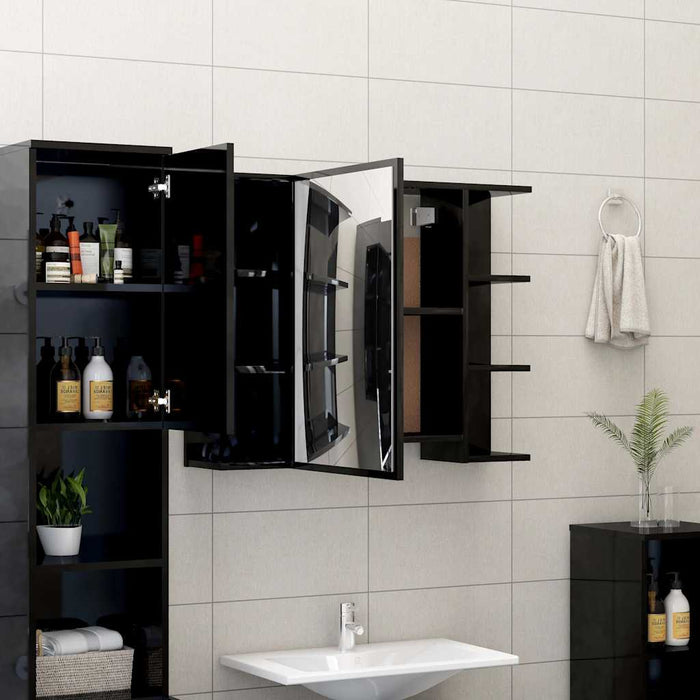 | Dulap cu oglindă | cu raft negru foarte lucios 80 x 20,5 x 64 cm WALTI