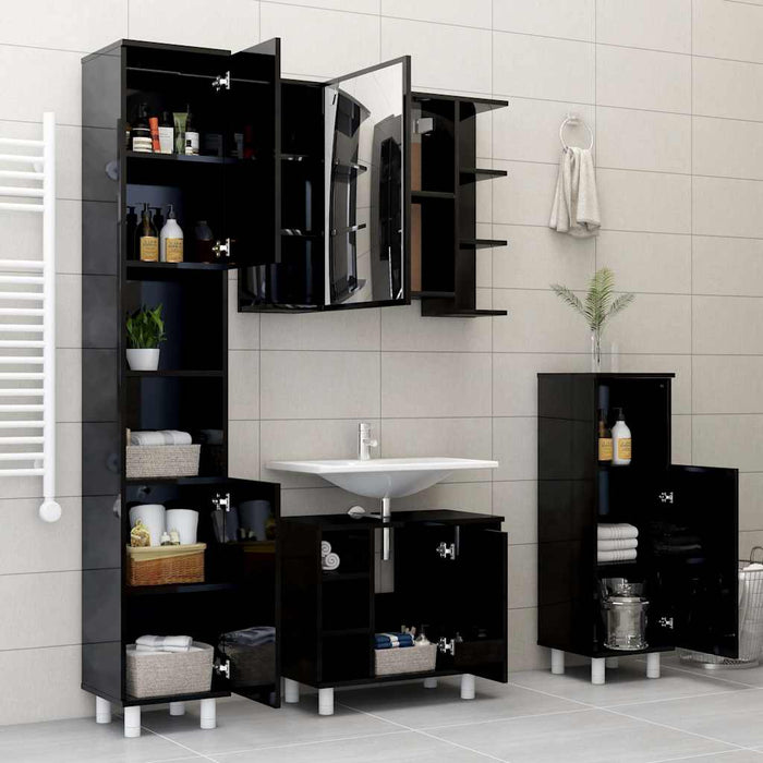 | Dulap cu oglindă | cu raft negru foarte lucios 80 x 20,5 x 64 cm WALTI