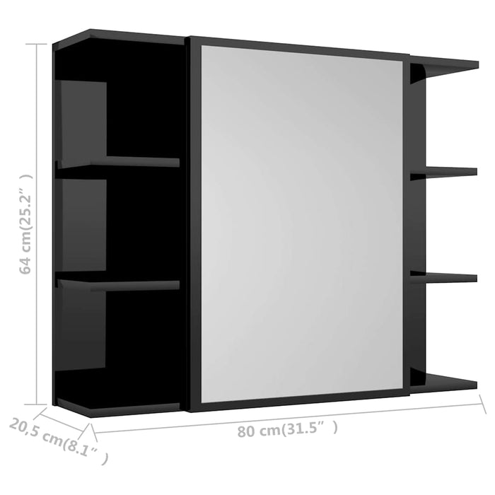 | Dulap cu oglindă | cu raft negru foarte lucios 80 x 20,5 x 64 cm WALTI
