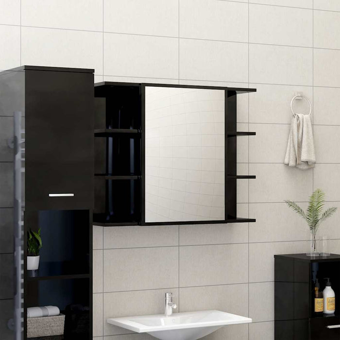 | Dulap cu oglindă | cu raft negru foarte lucios 80 x 20,5 x 64 cm WALTI