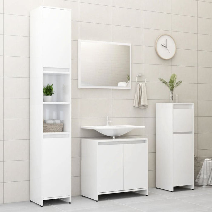 Set mobilier de baie, alb extralucios, lemn prelucrat - WALTI WALTI