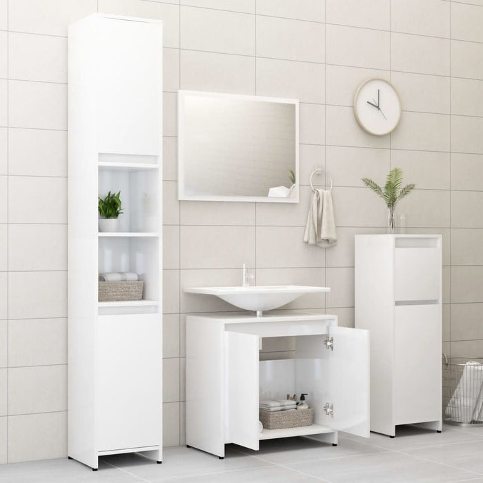 Set mobilier de baie, alb extralucios, lemn prelucrat - WALTI WALTI
