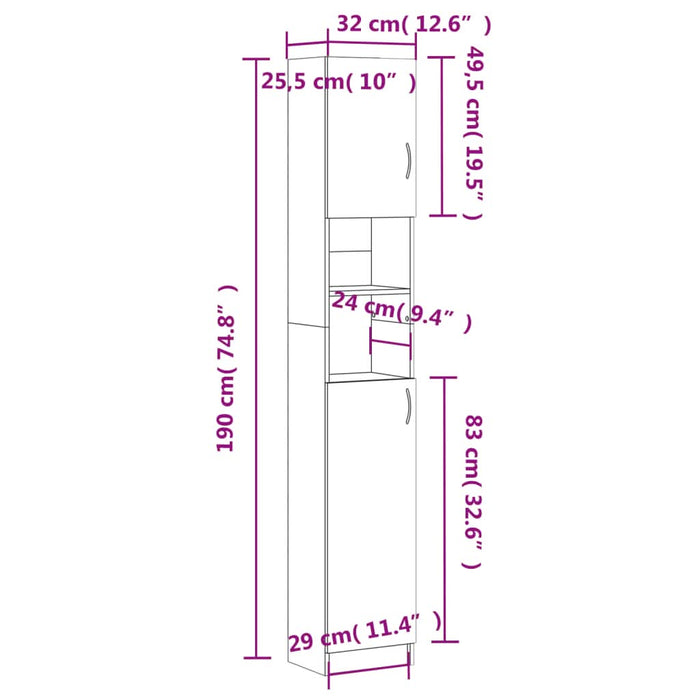 Dulap de baie, gri beton, 32 x 25,5 x 190 cm, lemn prelucrat - WALTI WALTI