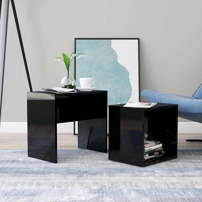 Set măsuțe de cafea negru extralucios 48x30x45cm lemn prelucrat WALTI