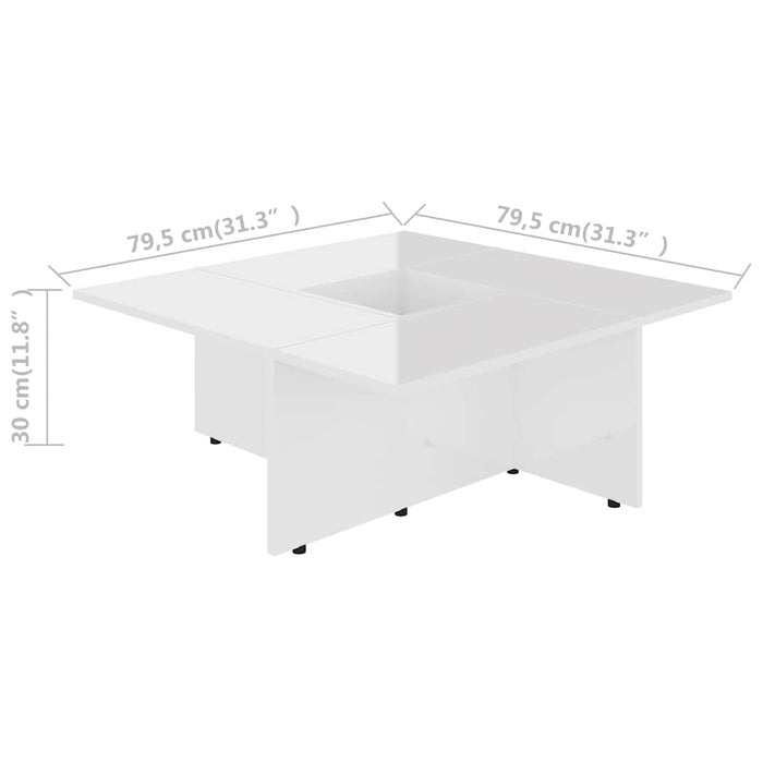 Măsuță de cafea, alb extralucios 79,5x79,5x30 cm lemn prelucrat WALTI