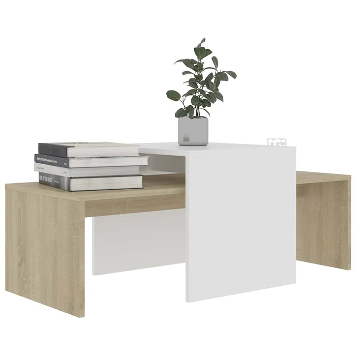 Set măsuță cafea alb & stejar sonoma 100x48x40cm lemn prelucrat WALTI