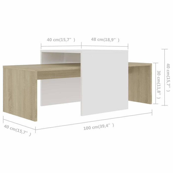 Set măsuță cafea alb & stejar sonoma 100x48x40cm lemn prelucrat WALTI