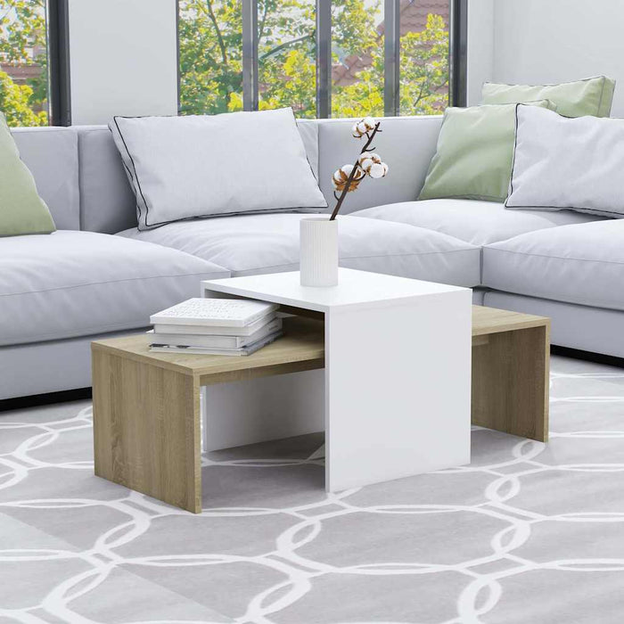 Set măsuță cafea alb & stejar sonoma 100x48x40cm lemn prelucrat WALTI