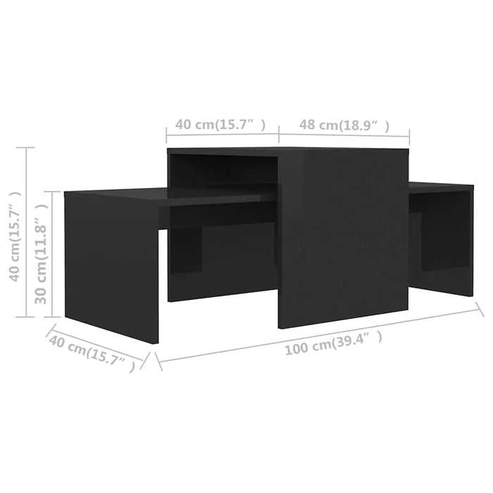 Set măsuțe cafea negru extralucios 100x48x40 cm lemn prelucrat WALTI