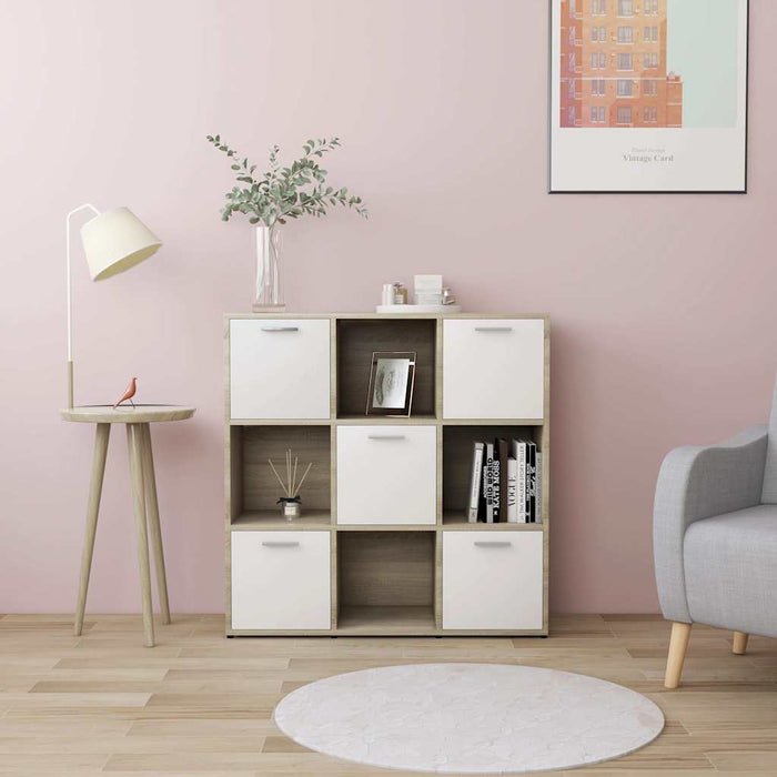 Bibliotecă, alb și stejar Sonoma, 90x30x90 cm, lemn prelucrat WALTI