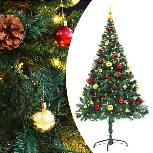 Brad de Crăciun artificial pre-iluminat cu globuri verde 150 cm - WALTI WALTI
