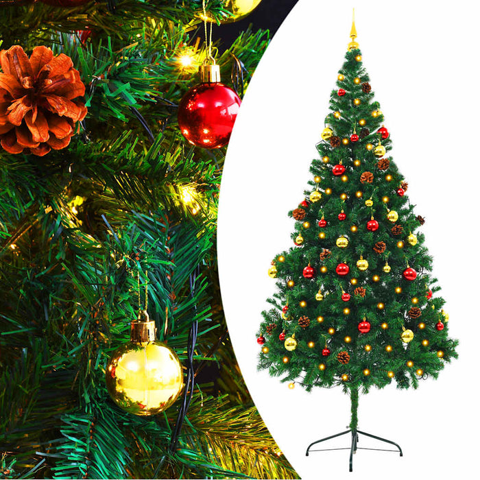 Brad de Crăciun artificial pre-iluminat cu globuri verde 210 cm - WALTI WALTI