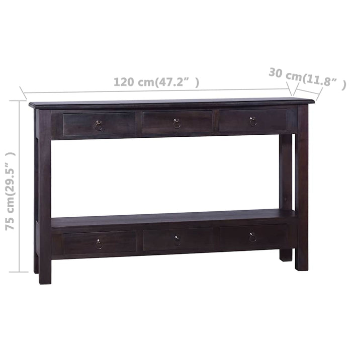 Masă consolă, negru cafeniu, 120x30x75 cm, lemn masiv mahon WALTI