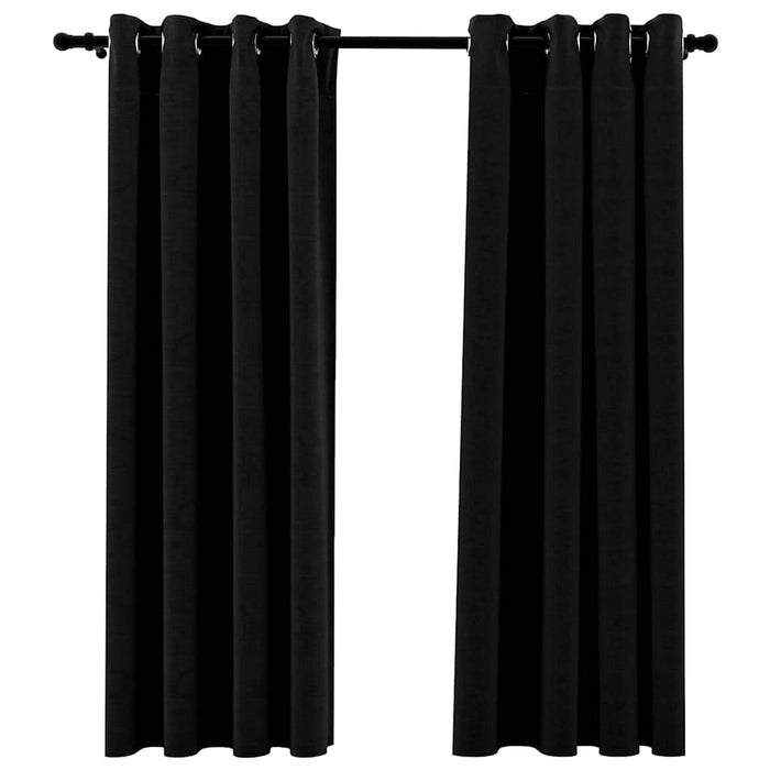 Perdele opace, aspect pânză, ocheți, 2 buc., negru, 140x175 cm - WALTI WALTI