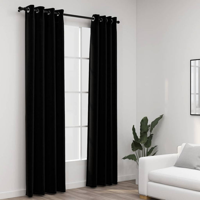 Draperii opace, aspect in, cu ocheți, 2 buc., negru, 140x225 cm - WALTI WALTI