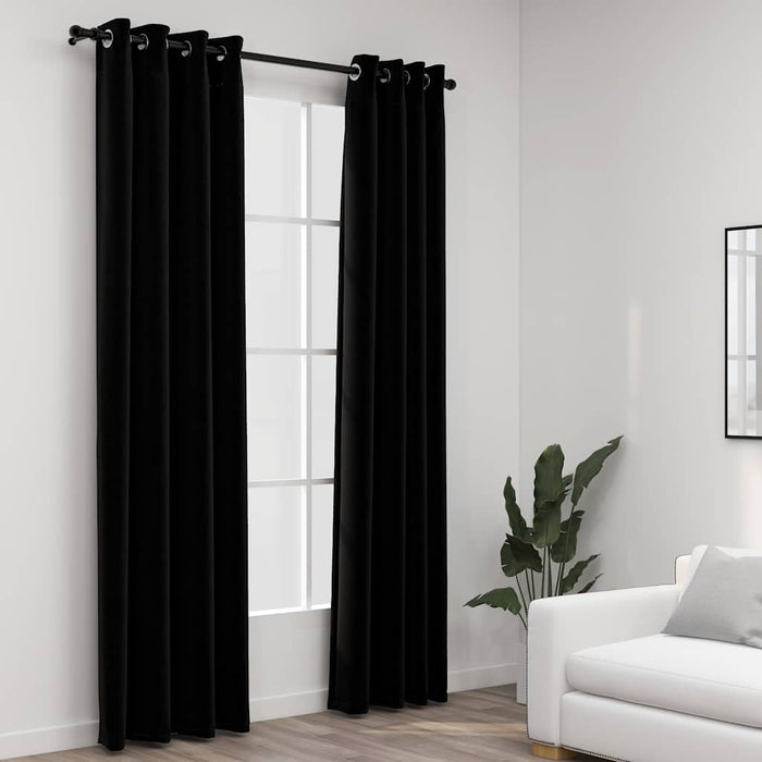 Perdele opace, aspect pânză, ocheți, 2 buc., negru, 140x245 cm - WALTI WALTI