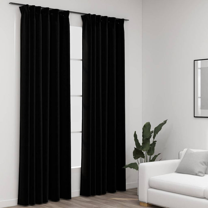 Perdele opace aspect pânză, cârlige, 2 buc., negru, 140x225 cm - WALTI WALTI