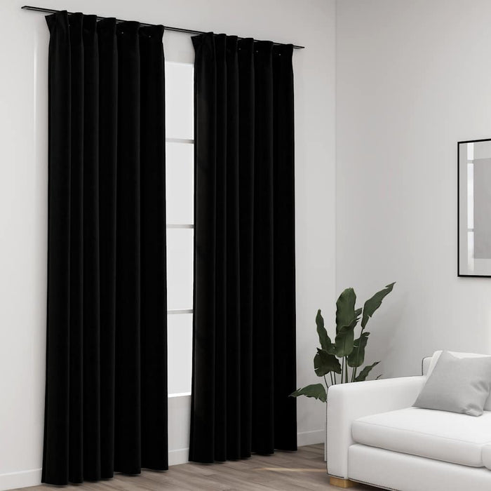 Perdele opace aspect pânză, cârlige, 2 buc., negru, 140x245 cm - WALTI WALTI