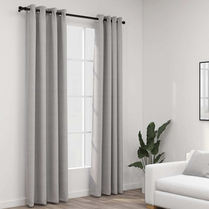 Perdele opace, aspect pânză, cu ocheți, 2 buc., gri, 140x225 cm - WALTI WALTI
