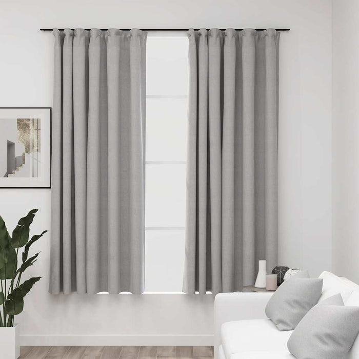 Draperii opace aspect pânză, cu cârlige, 2 buc, gri, 140x175 cm - WALTI WALTI