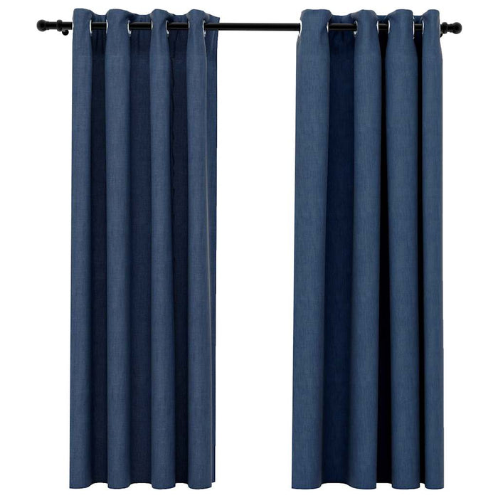 Perdele opace aspect pânză cu ocheți 2 buc. 140x175 cm albastru - WALTI WALTI