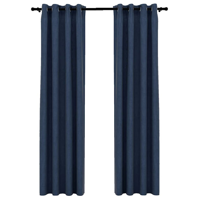 Perdele opace aspect pânză cu ocheți 2 buc. albastru 140x225 cm - WALTI WALTI