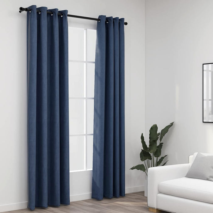 Perdele opace aspect pânză cu ocheți 2 buc. albastru 140x225 cm - WALTI WALTI