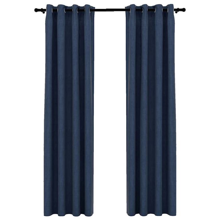Perdele opace aspect pânză cu ocheți 2 buc albastru 140x245 cm - WALTI WALTI