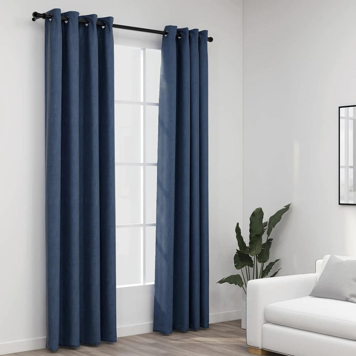 Perdele opace aspect pânză cu ocheți 2 buc albastru 140x245 cm - WALTI WALTI