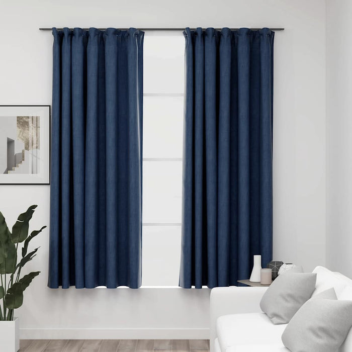 Draperii opace aspect in, cu cârlige 2 buc. albastru 140x175 cm - WALTI WALTI