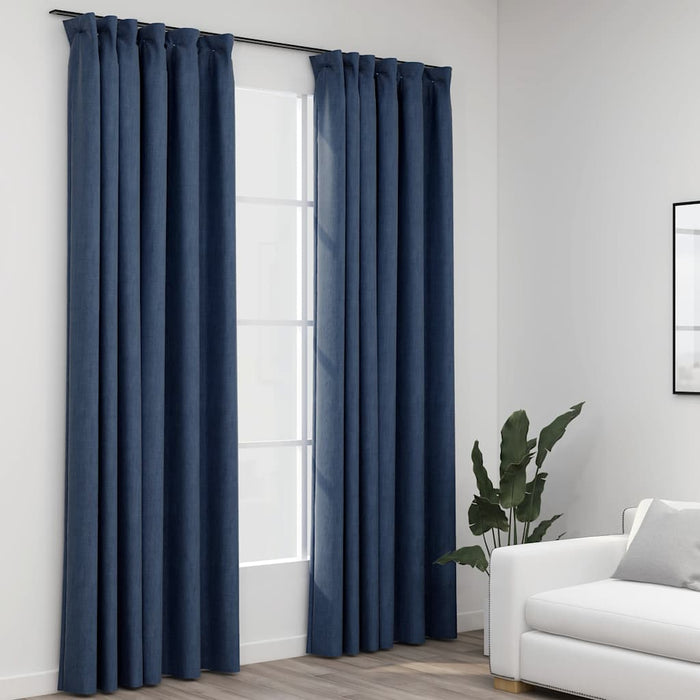 Perdele opace aspect pânză cârlige, 2 buc, albastru, 140x225 cm - WALTI WALTI