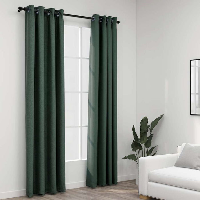Perdele opace aspect pânză cu ocheți 2 buc verde 140x225 cm - WALTI WALTI